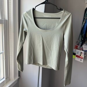 Abercrombie & Fitch Long Sleeve Scoop Neck Top in Sage Green
